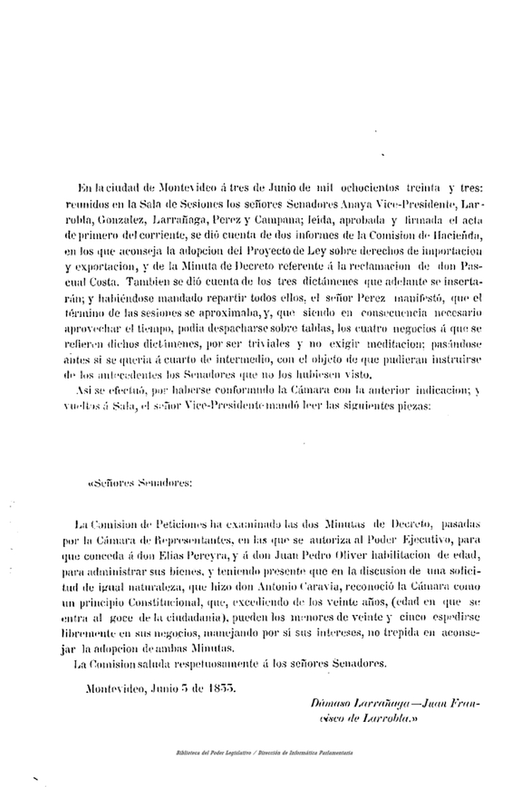 DIARIO DE SESIONES DE LA CAMARA DE SENADORES del 03/06/1833